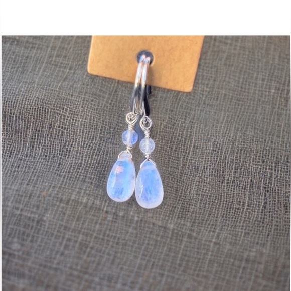 Hand Made Rainbow Moonstone Earrings - Picture 2 of 4